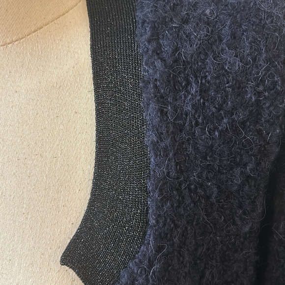 White+Warren large blue rolled maxi knit sweater jacket wool/alpaca/nylon/spandx - Picture 3 of 9